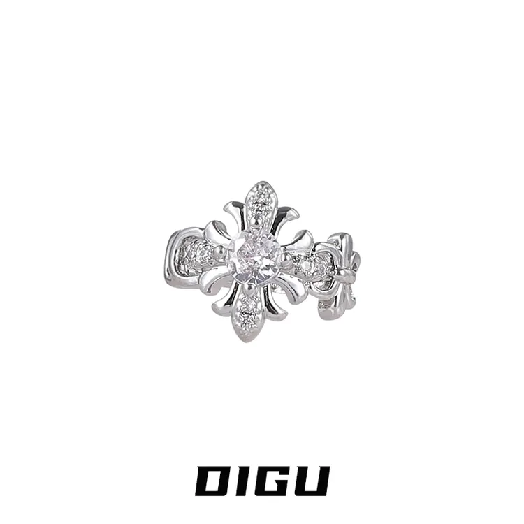 嘀咕家 铜合金合成锆石耳饰 精致十字架耳夹镶钻无耳洞耳骨夹耳饰