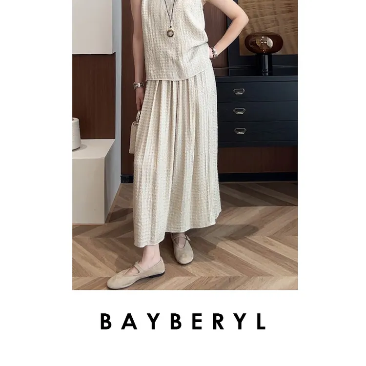 BAYBERYL老贝冠乐*裙格子肌理A字气质百搭夏半身裙YQ5E0702-5/31