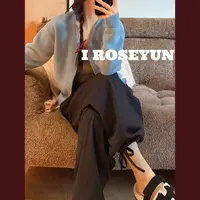 【Rose Yun】 蝴蝶结双腰头格子两穿工装休闲裤  JY095073