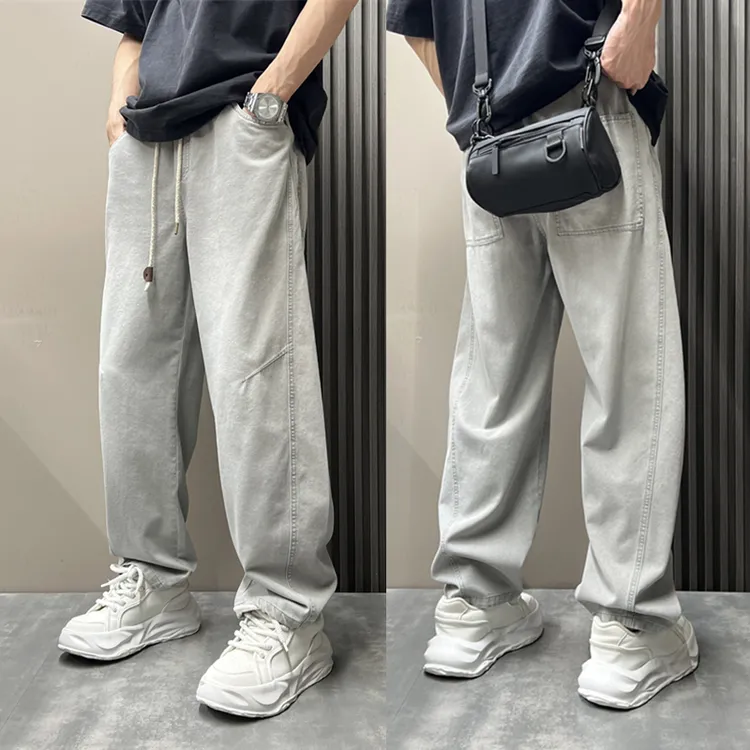 2025秋季新款浅色水洗牛仔裤男垂感宽松百搭显瘦直筒弯刀牛仔长裤