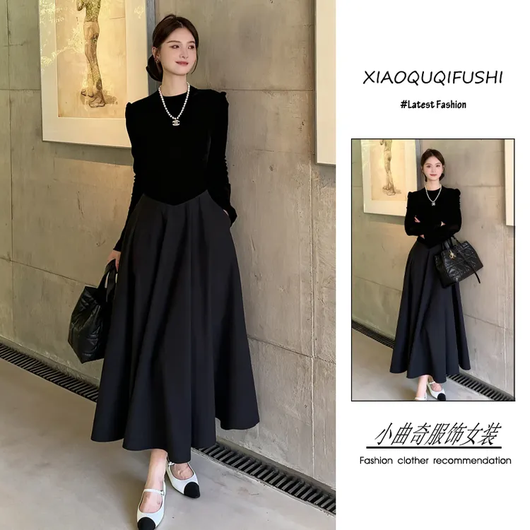 超火秋冬季穿搭一整套女2025新款韩版时尚泡泡袖上衣蓬蓬裙两件套