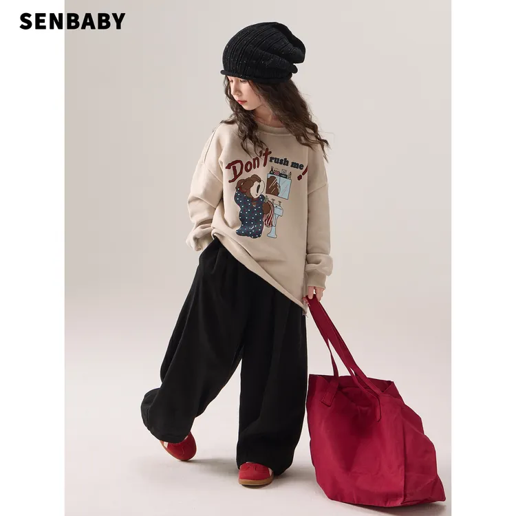 【现货】senbaby童装 女童卫衣外套2025秋冬女孩衣服抓绒卷边卫衣
