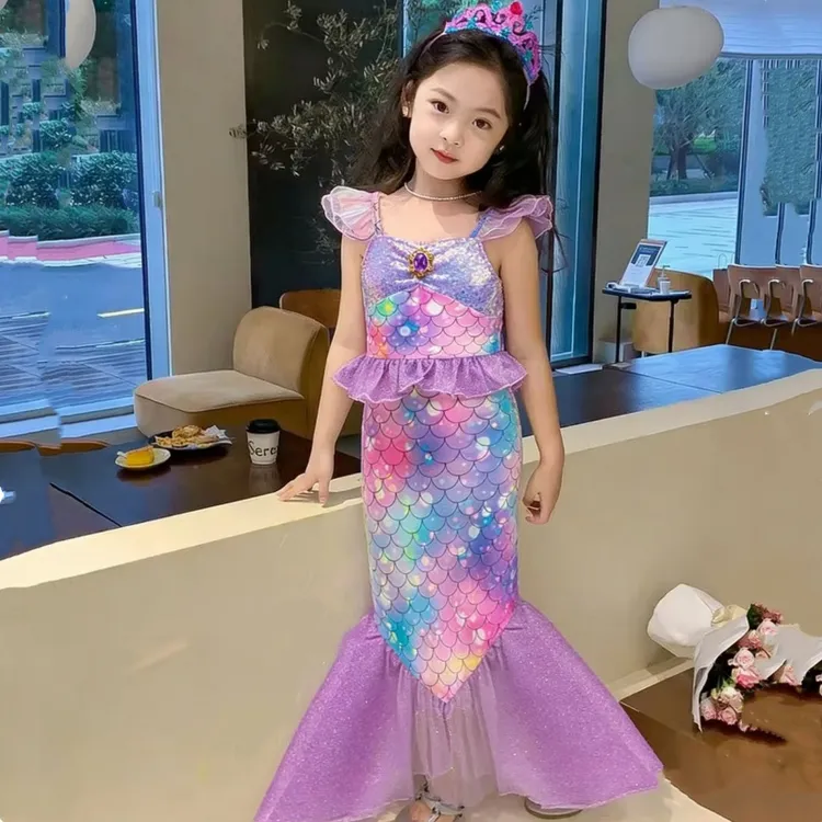 美人鱼公主裙夏季女童吊带裙宝宝背心裙女孩连衣裙儿童纱裙鱼尾裙