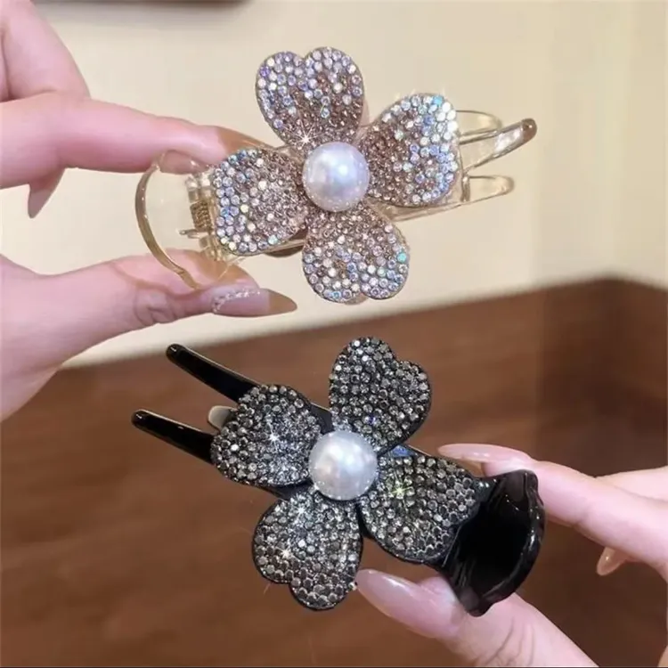 精致水钻花朵丸子头抓夹女后脑勺固定防塌发夹鲨鱼夹夏季发卡商品图