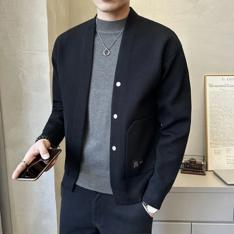 春装2025新款开衫外套男潮牌潮流休闲百搭男士针织衫外穿毛衣长袖