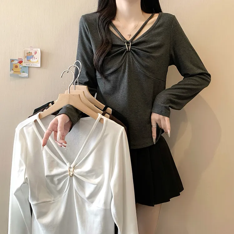 0445 大码女装秋冬新款镂空捏褶蝴蝶结磨毛保暖加厚上衣 3829