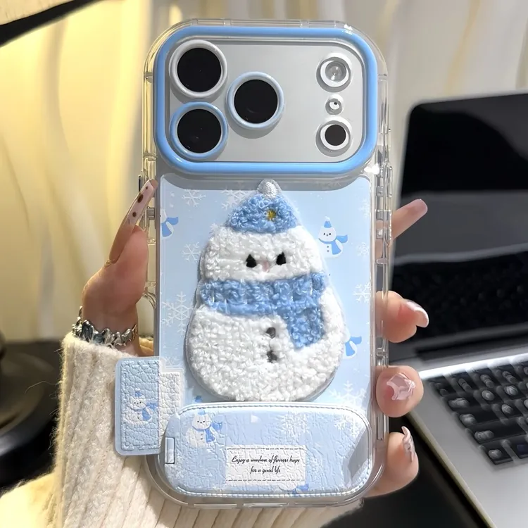 冬季雪人刺绣支架适用苹果16/17promax手机壳华为vivoppo小米15