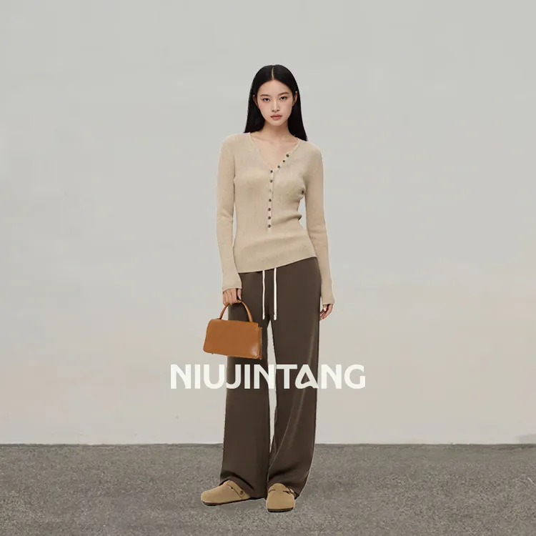 【NJT】2025年秋冬厚款显瘦百搭松紧腰垂感直筒裤（无口袋）HRY0136-3