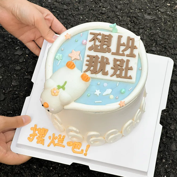 网红躺平鸭巧克力蛋糕装饰成品配件不想上班摆烂鸭打工人甜品装扮