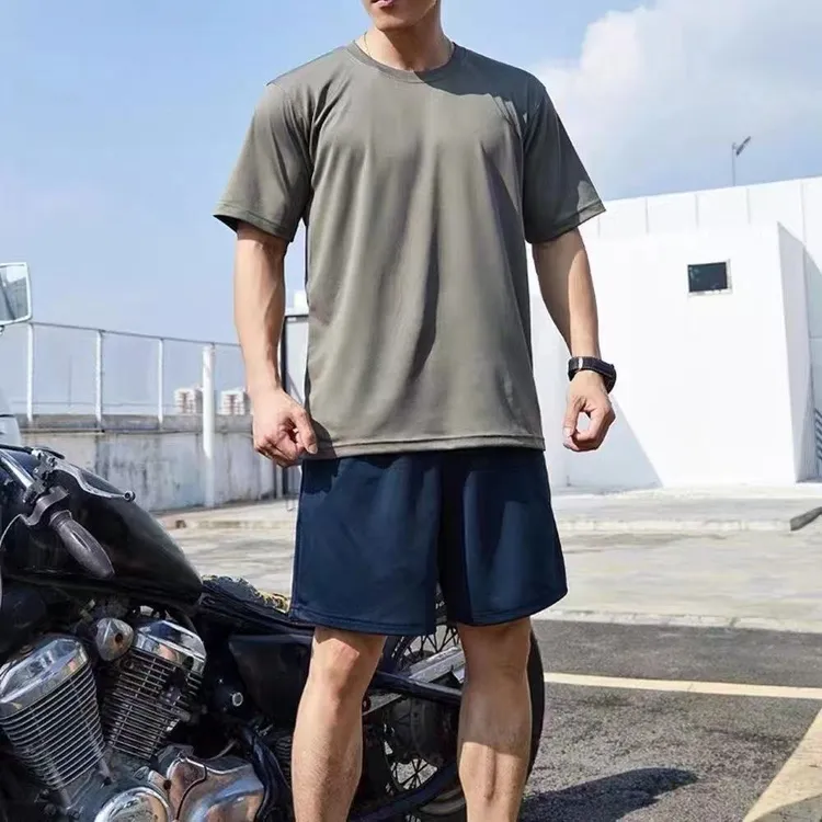 夏季男士休闲体能训练服纯色弹力短袖速干透气圆领户外运动套装