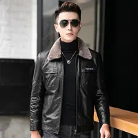 VBA19822-1 ZKK头层山羊皮羊毛领羽绒加厚皮夹克海宁真皮皮衣外套