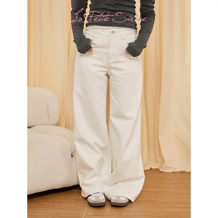 LPS｜郭卷毛同款简约白色牛仔裤通勤百搭显瘦弯刀长裤H37533JM53