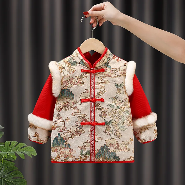 宝宝罩衣2025新款国风拜年服罩衣防水防脏儿童罩衣宝宝吃饭反穿衣