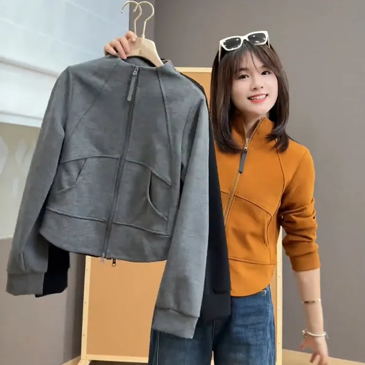 爆款立领双拉链卫衣短外套女2025秋冬季流行休闲超好看上衣打底衫