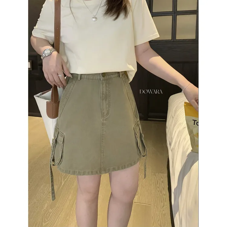 现货大婉酱微胖定制【纸皮工装裙】韩系高腰简约半身裙工装裙9511D
