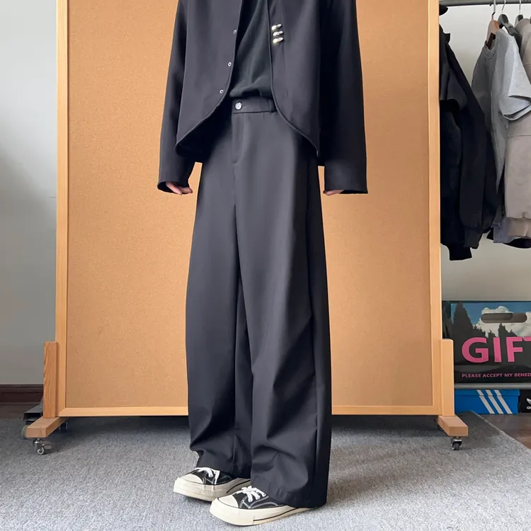 西裤男宽松廓形休闲直筒痞帅阔腿西装裤黑色垂感百搭夏季ins潮流