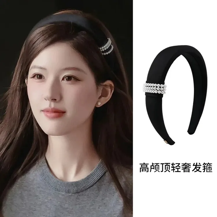 精品赵露思同款黑色珍珠发箍2025新款高级感洋气时尚轻奢头箍头饰