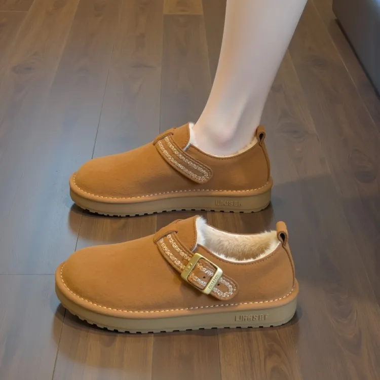 兔毛绒加绒勃肯鞋女秋冬2025新款软底懒人孕妇棉鞋休闲保暖雪地靴