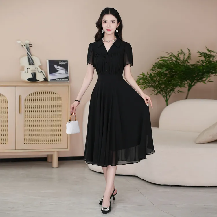 2025年早春穿搭新款裙子法式短袖洋气显瘦名媛气质女装连衣裙