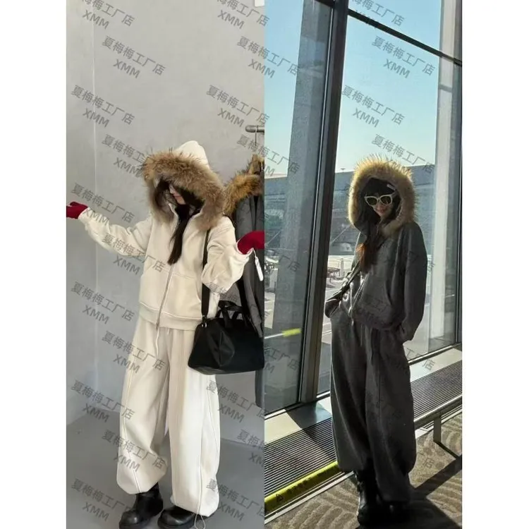 XMM.【貉子毛领卫衣套装 】运动网红时尚休闲百搭连帽加绒-Mm663219