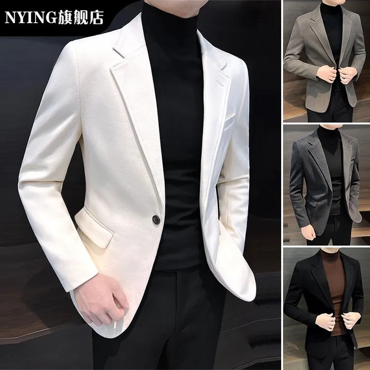 NYING毛呢西装外套男秋高级感痞帅2025新款商务修身休闲西服上衣