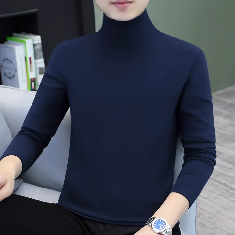 纯色高领打底衫男士长袖t恤修身潮流中领修身秋冬季纯棉保暖秋衣