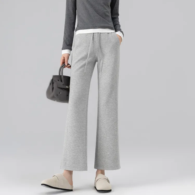 灰色微喇运动裤女春秋2025新款小个子九分裤高腰阔腿裤子休闲卫裤
