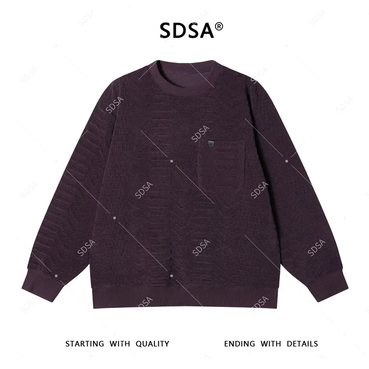 SDSA秋季新款男士痞帅韩系简约纯色条纹口袋套头圆领卫衣百搭时尚