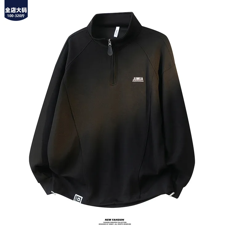 胖胖森大码秋季立领半拉链简约卫衣男春秋时尚宽松套头长袖上衣服