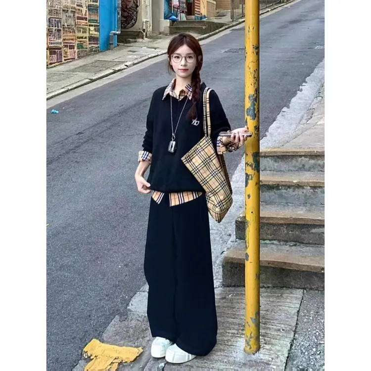 运动套装女春秋学生韩版宽松显瘦时尚网红假两件卫衣休闲两件套潮