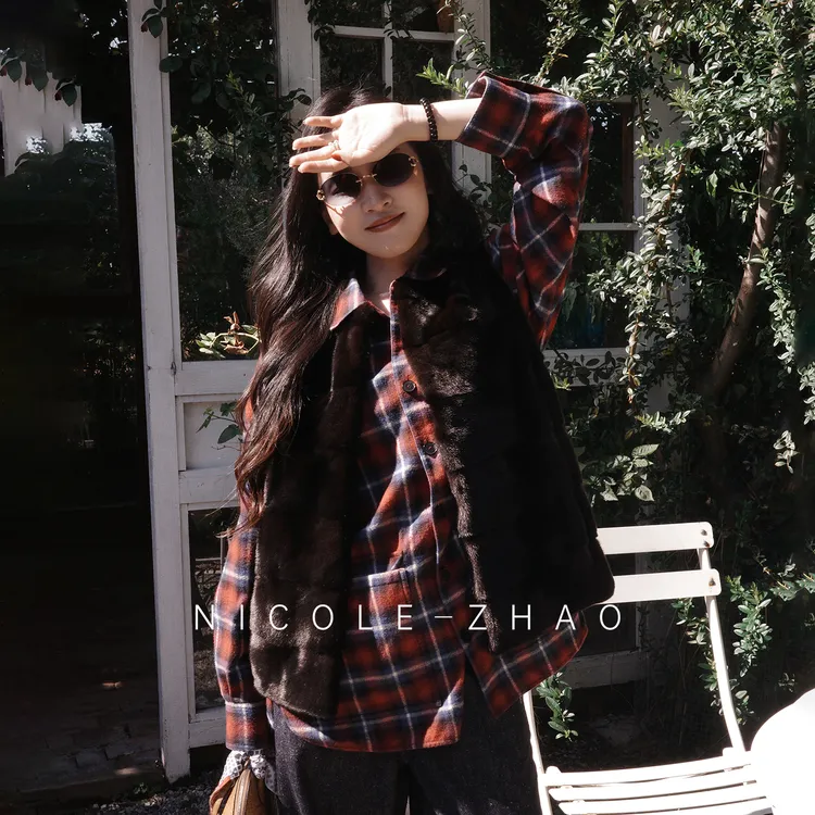 （十八岁的天空）【贵姐NICOLE】进口面料气质磨毛格纹衬衫5NWC004