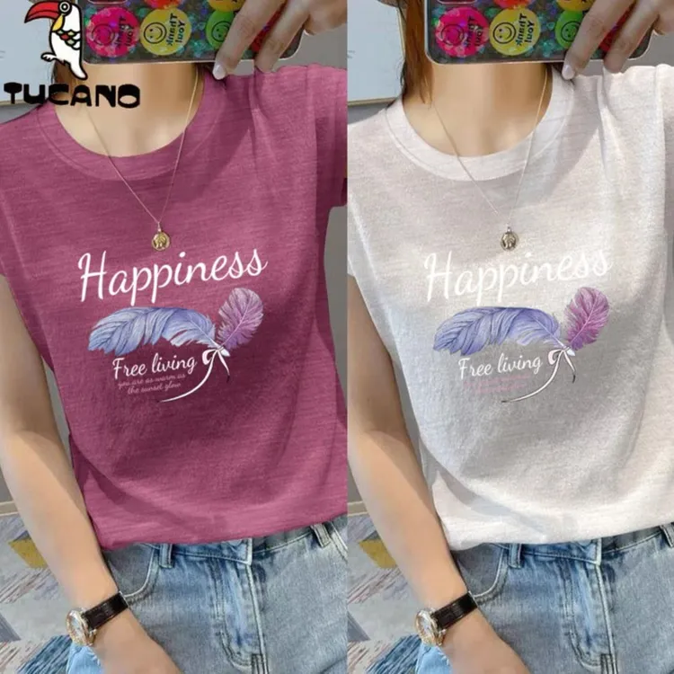 啄木鸟通勤大码圆领短袖百搭t恤女2025爆款宽松显瘦上衣服外穿