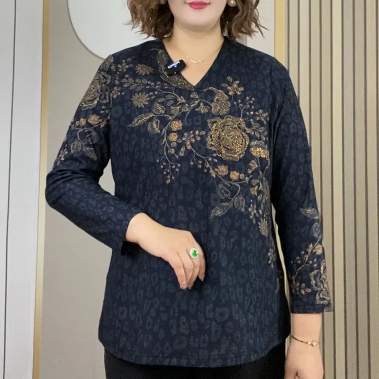 5407大码女装2025春秋新款打底衫v领洋气t恤上衣长袖显瘦百搭小衫