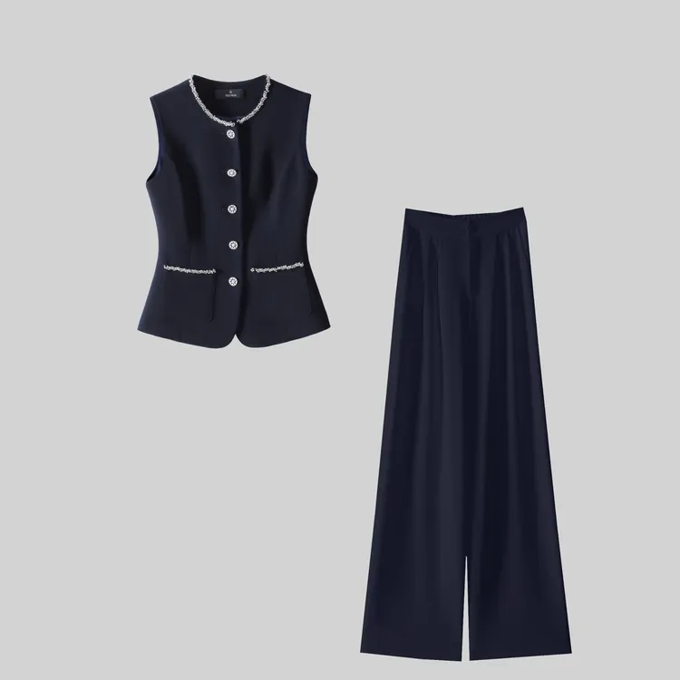 1136时尚新款休闲套装马甲修身马甲夏季通勤两件套