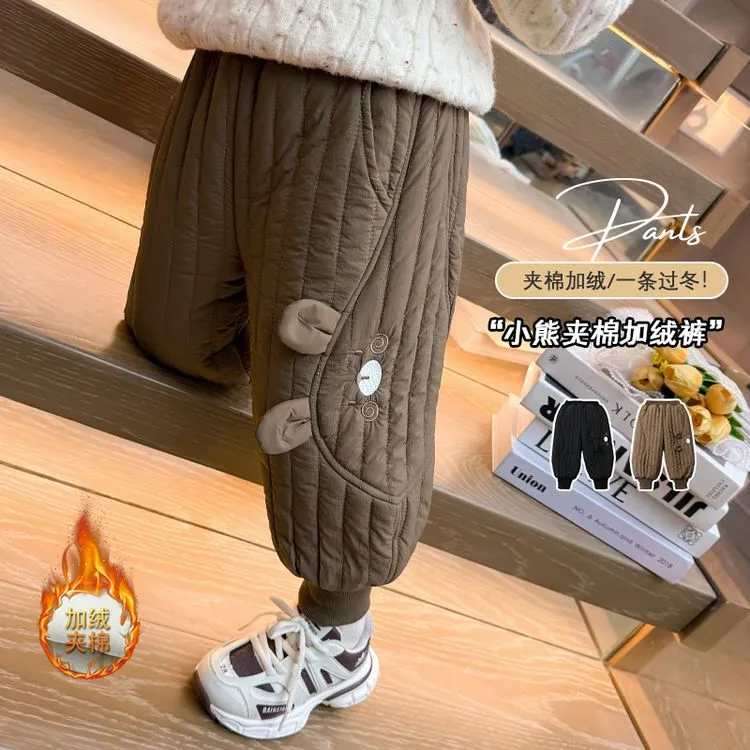女童加绒裤子洋气2025新款儿童冬季加厚过冬棉裤宝宝一体绒长裤