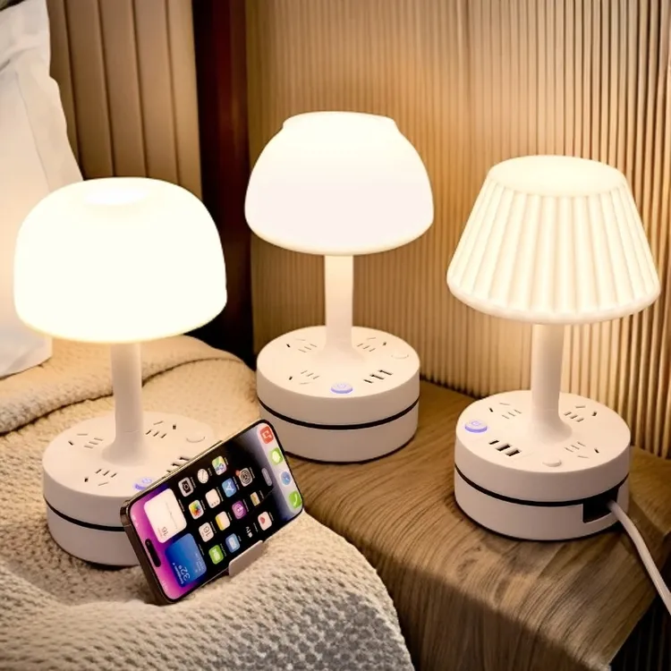 创意台灯插座家用卧室床头灯轻奢高级感小夜灯柔光调光护眼睡眠灯
