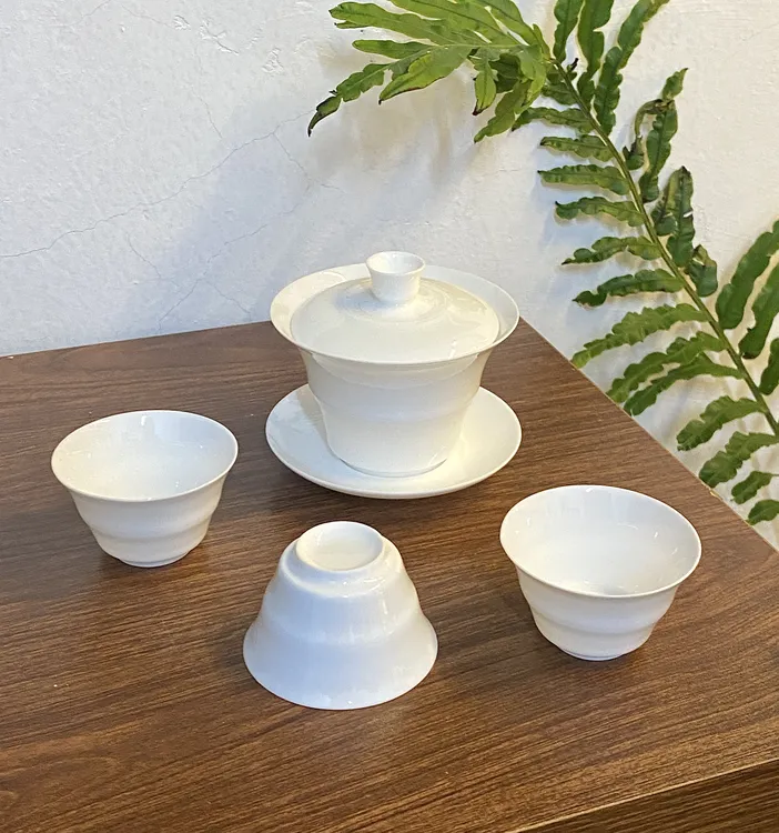 骨瓷薄胎竹节盖碗茶杯家用单丛泡茶碗悬停白瓷三才碗潮汕功夫茶具