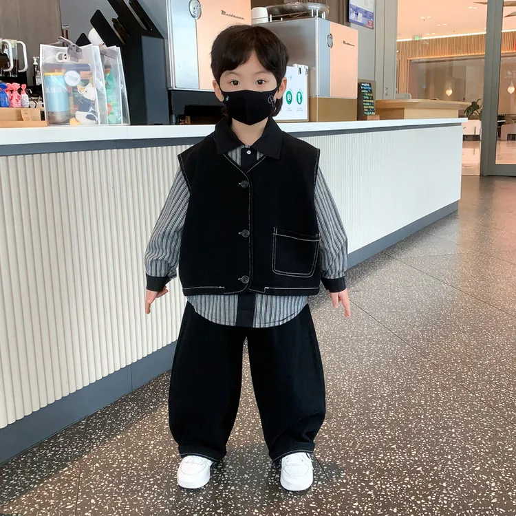 男童套装2025新款秋季儿童马甲衬衫三件套男孩秋装衣服小少爷童装