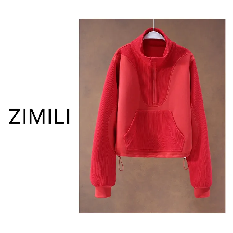 【亮哥欧货女装】冬季麂皮绒加厚《蕉红色》弹力双面亲肤卫衣26900