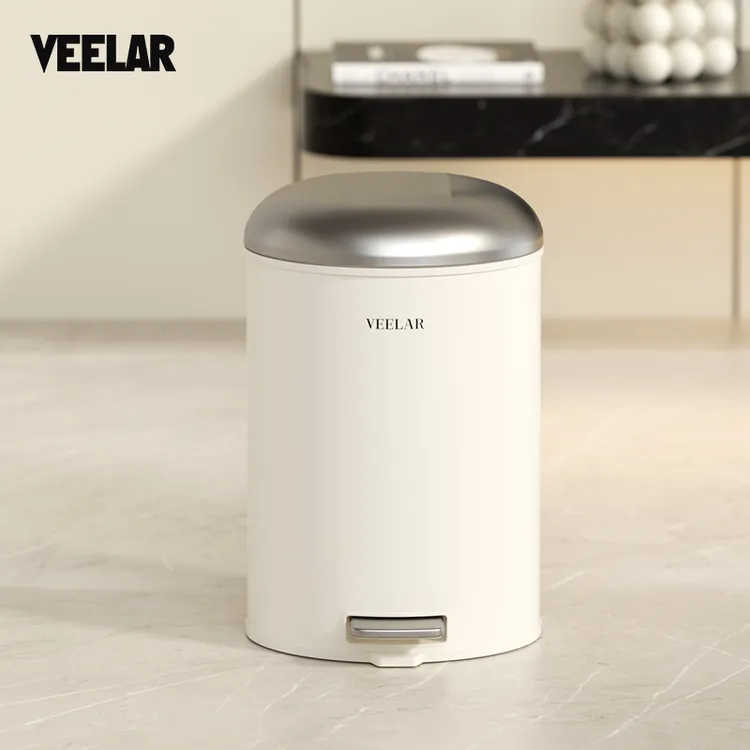 VEELAR垃圾桶家用2025新款带盖高颜值圆形脚踩客厅厨房卧室卫生间