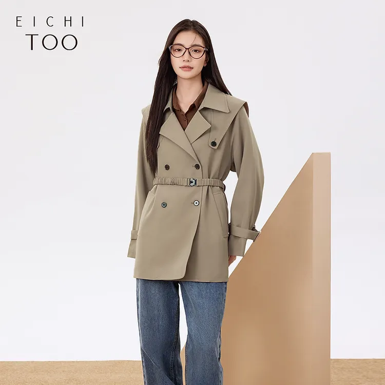 爱居兔宽松时尚可拆卸领子设计风衣外套EWFAJ3P003A