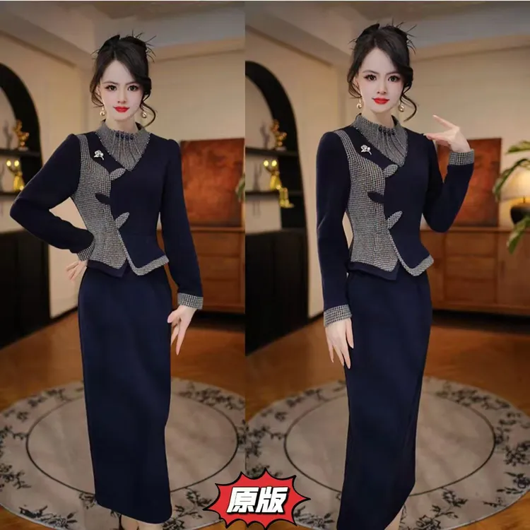 【靛蓝梦花】2025冬季新款时尚保暖加厚连衣裙洋气减龄收腰显瘦裙子