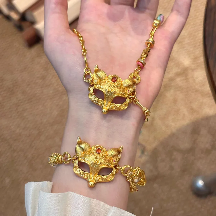 铜合金项链 狐狸面具手链项链·精工錾刻中式复古国风高级感首饰