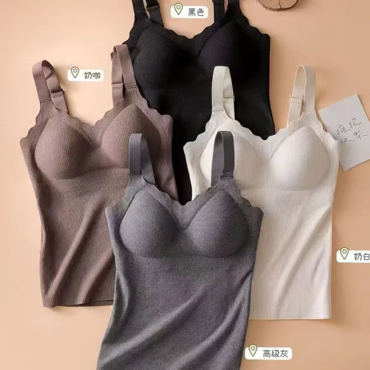 一体聚拢无钢圈胸垫修身显瘦磨毛保暖内搭吊带背心