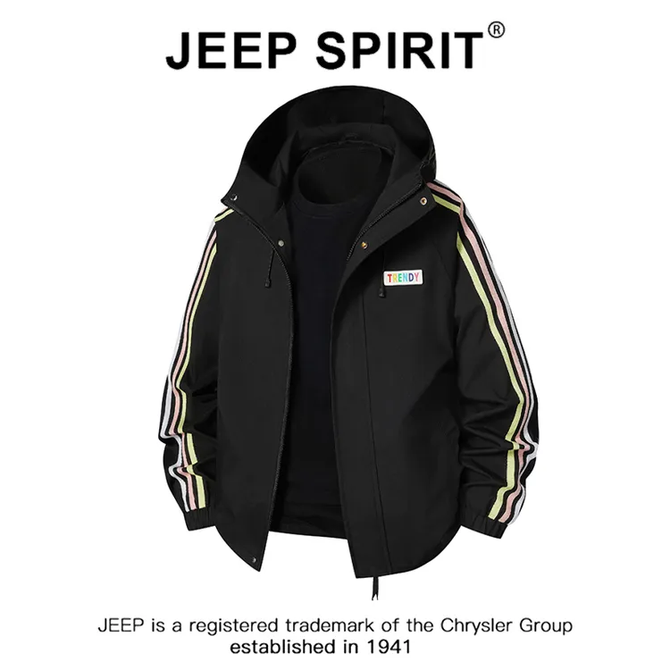 JEEPSPIRIT吉普美式户外防水冲锋衣秋季新款多巴胺痞帅夹克外套男