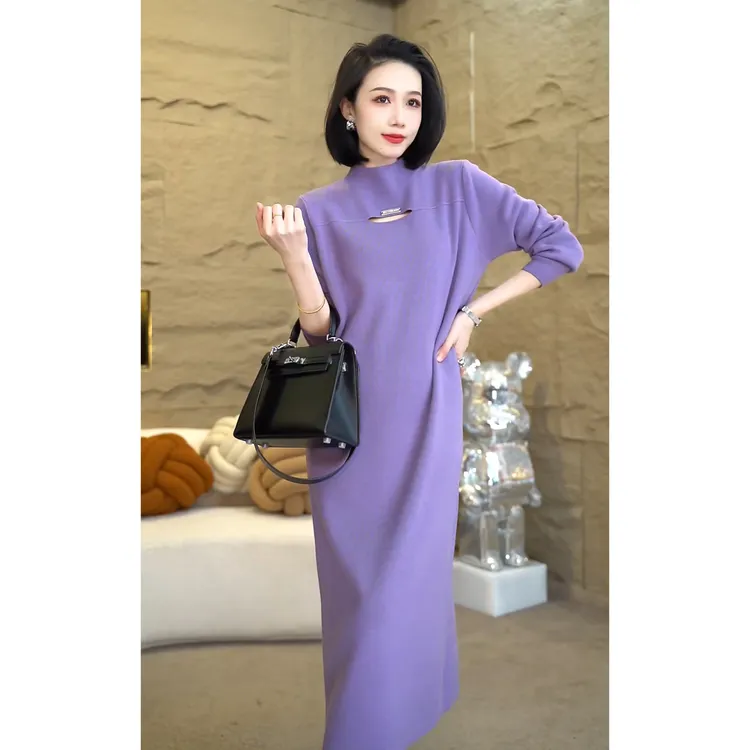 欧颍昇女士新款洋气休闲轻奢气场女装时尚百搭服装连衣裙子7088