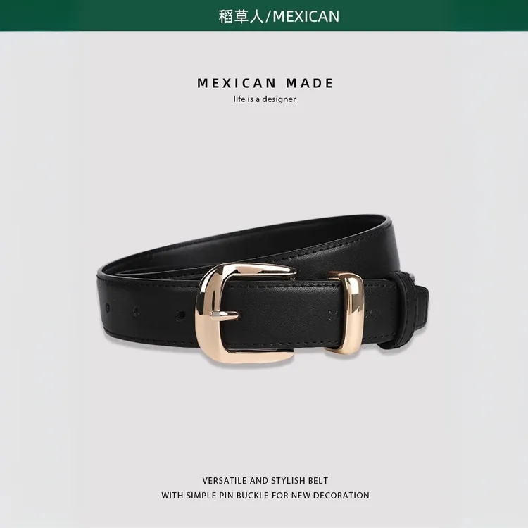 稻草人皮带女士新款休闲装饰针扣真皮腰带韩版简约百搭高级感裤带