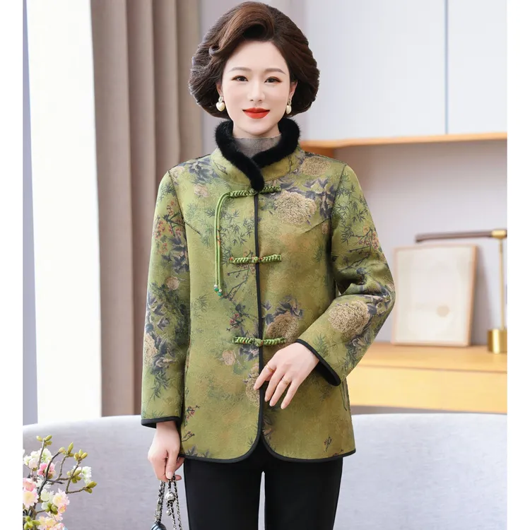2025国风新款新中式立领貂绒盘扣双面双穿一体绒大衣加厚妈妈装
