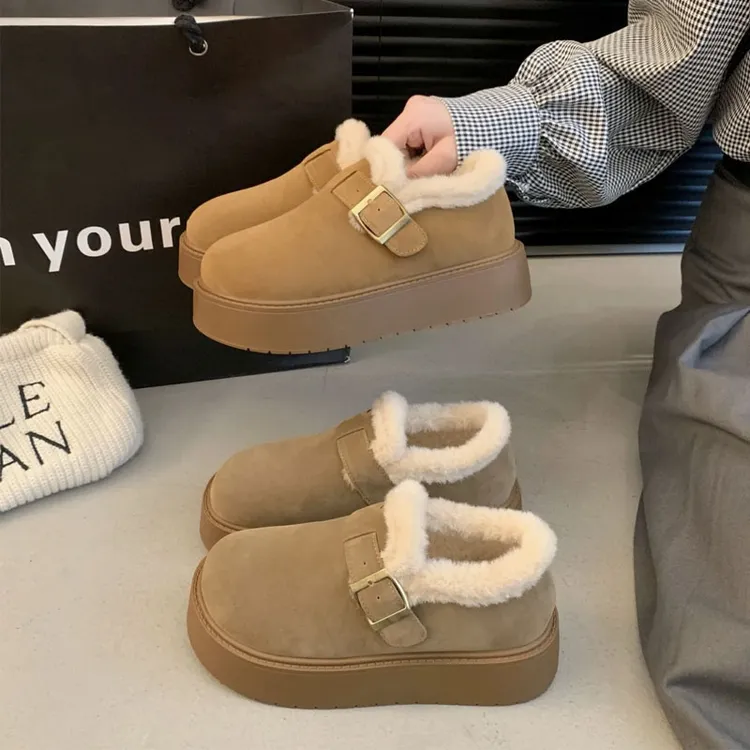 勃肯鞋女款2025新款爆款冬季加绒保暖搭子厚底一脚蹬毛毛鞋棉鞋女