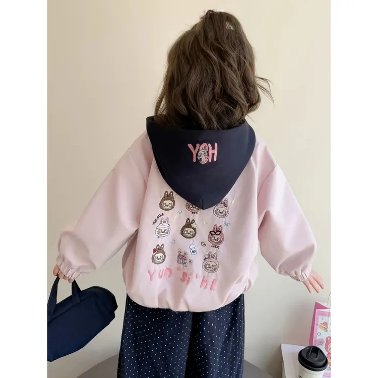 小女孩拉布布外套宝宝小童春秋季儿童连帽风衣夹克上衣冲锋衣时髦